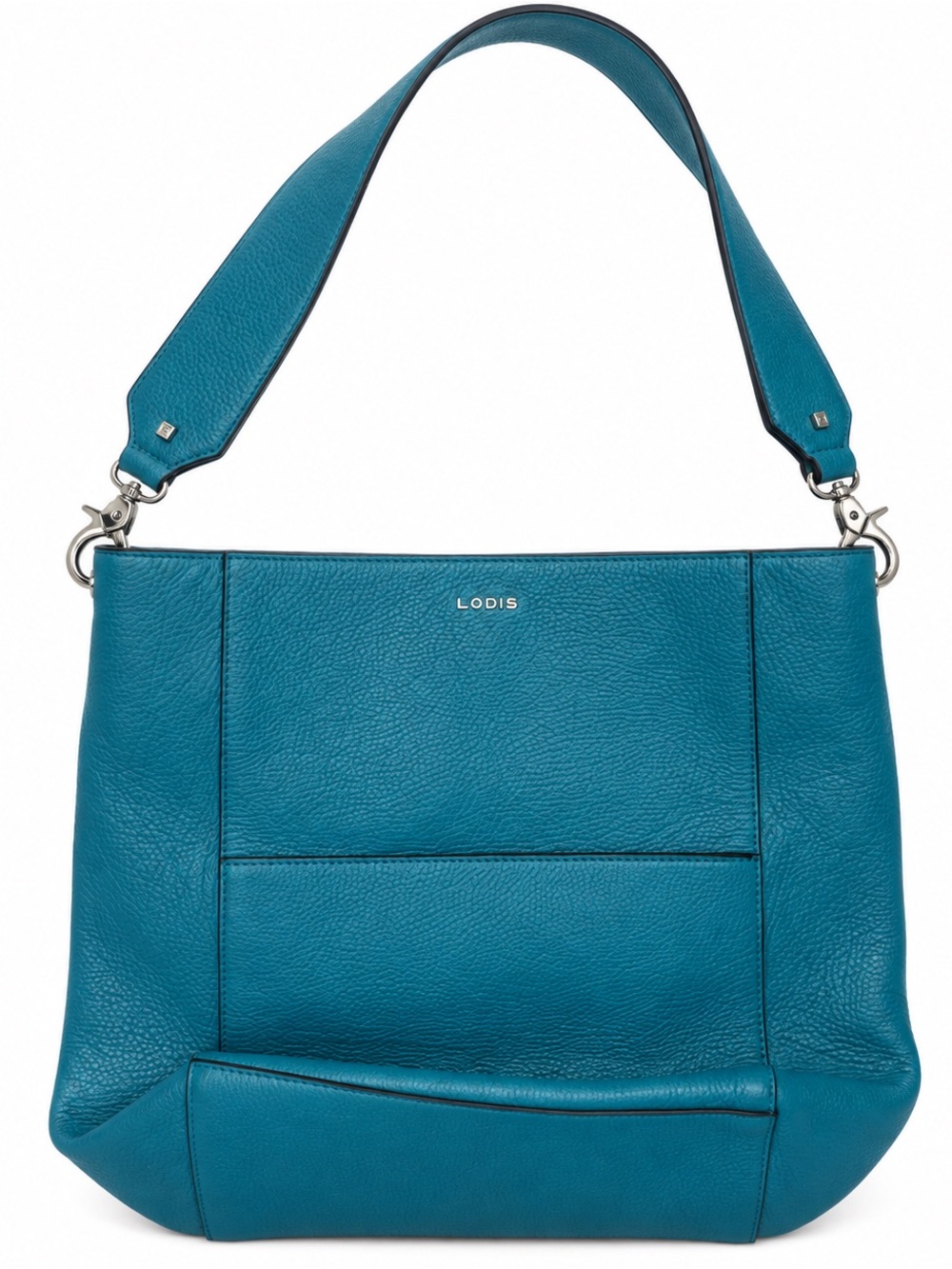 Lodis Teal Blue Pebbled Leather Shoulder Bag Hobo Purse Silver Hardware